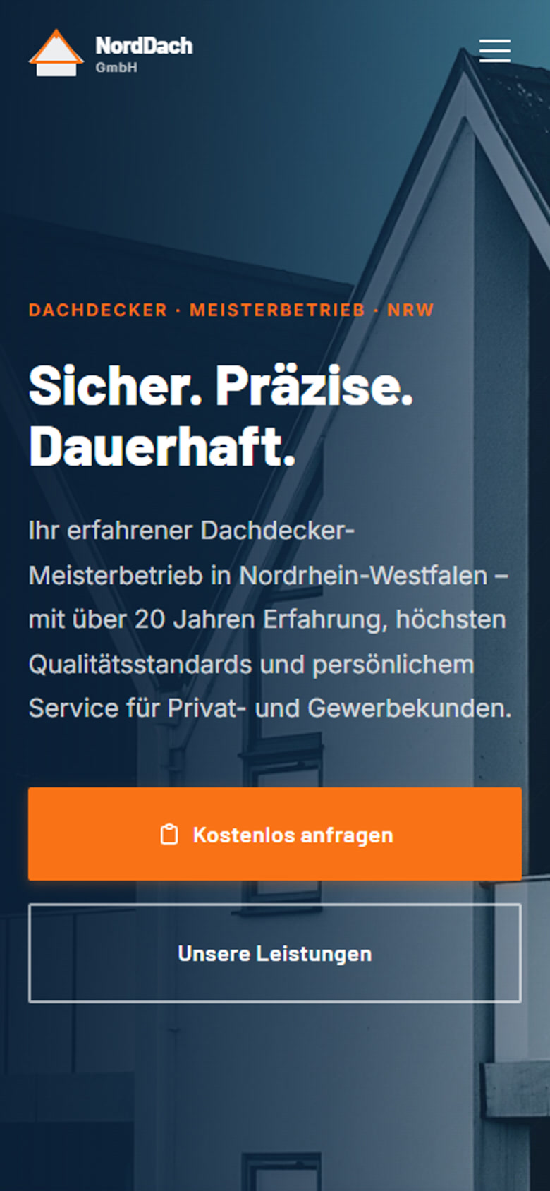 NordDach Startseite auf einem Handy-Bildschirm