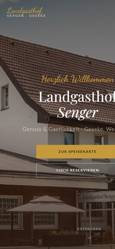Landgasthof Senger homepage hero on a 390px-wide mobile viewport
