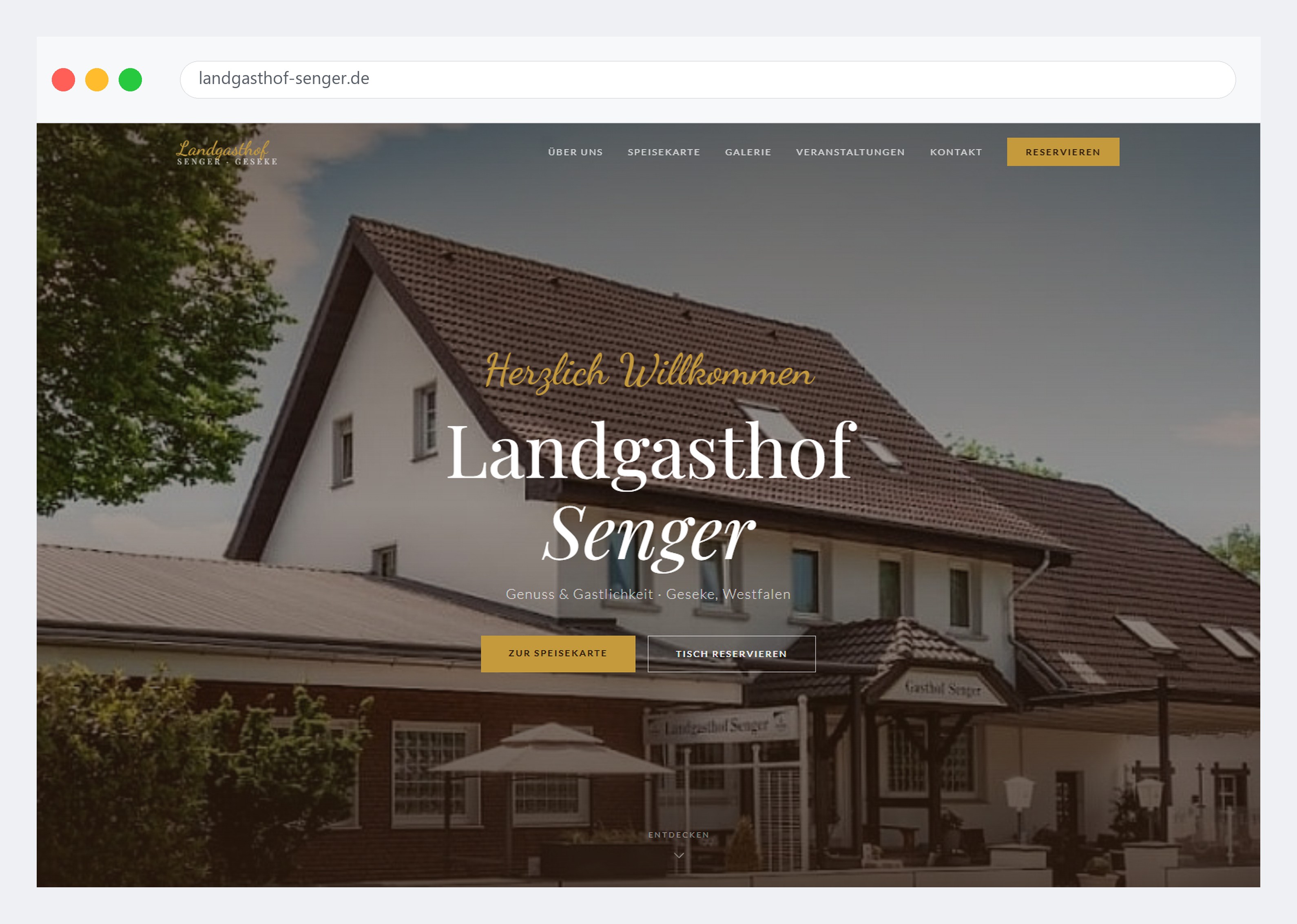 Landgasthof Senger restaurant website — hero section